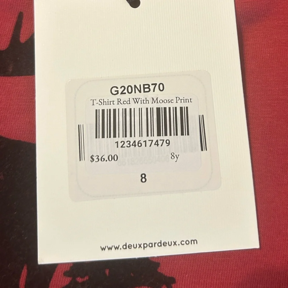 NWT Deux Par Deux Red Long Sleeve T-Shirt with Moose Print Size 8